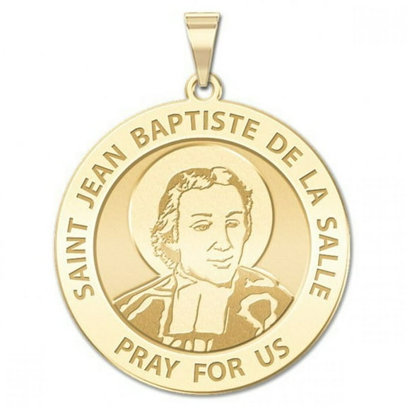 Saint Jean-Baptiste De La Salle Religious Medal  - 2/3 Inch Size of Dime, Solid 14K Yellow Gold