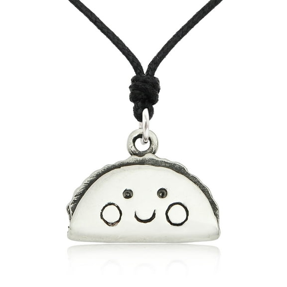 Lovely Tacos Size S Silver Pewter Charm Necklace Pendant Jewelry With Cotton Cord