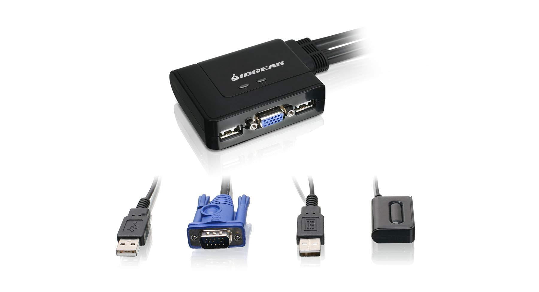 iogear 2-port usb vga cabled kvm switch - 2048 x 1536 - remote button switch - plug n play - pc, mac, sun - gcs22u