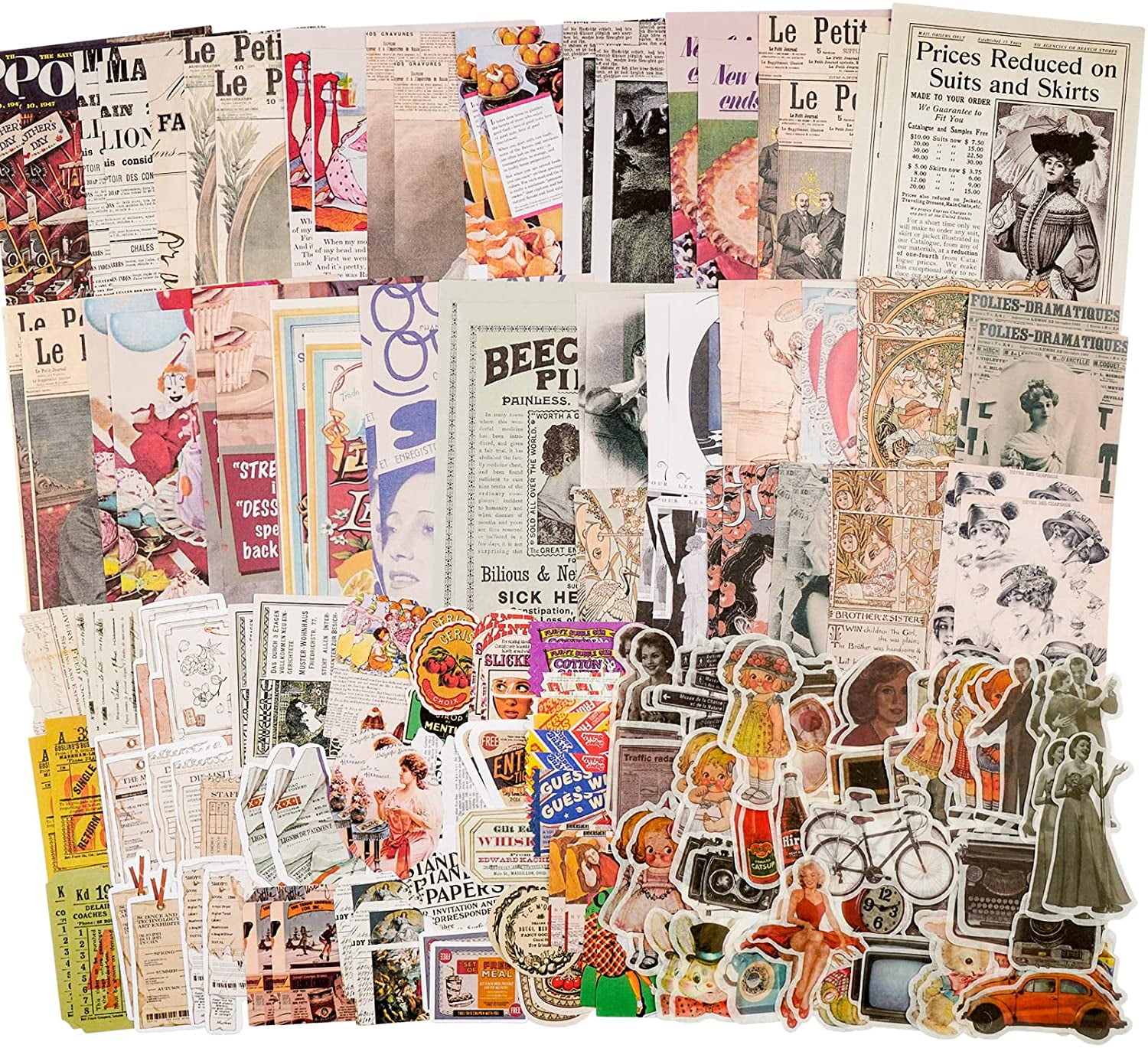 100 Pieces Vintage Journaling Scrapbooking Supplies Pack DIY Retro Scrapbook Stickers Paper Kit for Bullet Journals Junk Journal Art Craft Collage