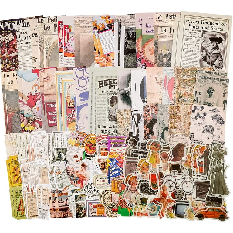 Scrapbook Supplies Pack (200 Pieces) for Art Journaling Bullet Junk Journal  Planners DIY Paper Stickers Craft Kits(Retro) 