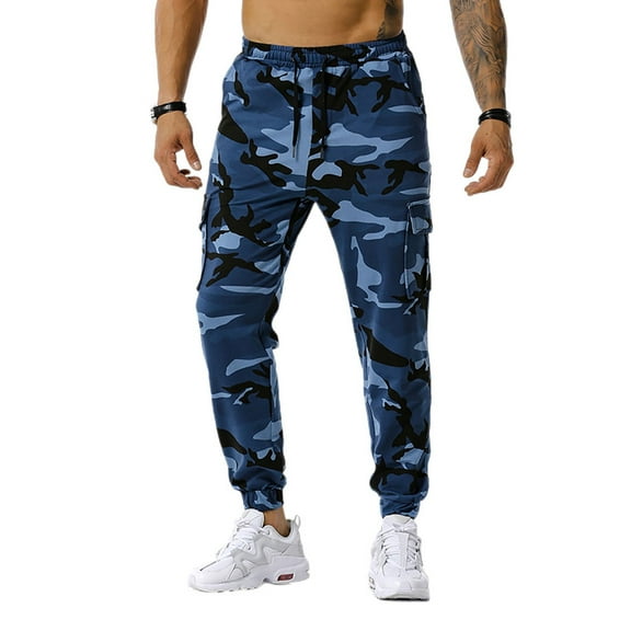 SWSMCLT Men's Cotton Jogger Soft Ankle Stretch Long Camo Pants Sweatpants Athletic Joggers Jogging Lightweight Pants Navy Medium
