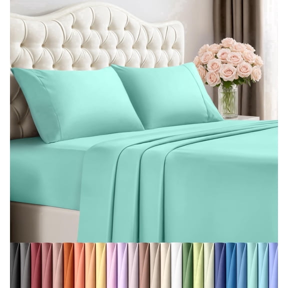 Utopia Bedding Queen Sheet Set 4 Piece Bed Sheets for Queen Size Bed, Soft and Breathable Microfiber, Includes 1 Fitted Sheet, 1 Flat Sheet and 2 Pillowcases Spa Blue