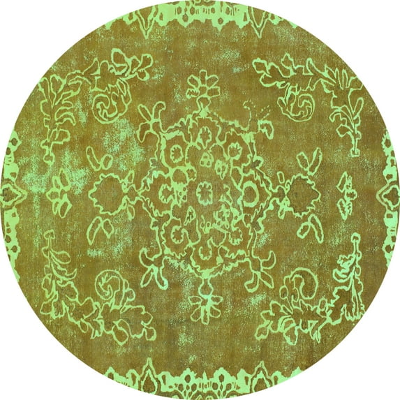 Ahgly Company Machine Washable Indoor Round Abstract Turquoise Blue Modern Area Rugs, 6' Round