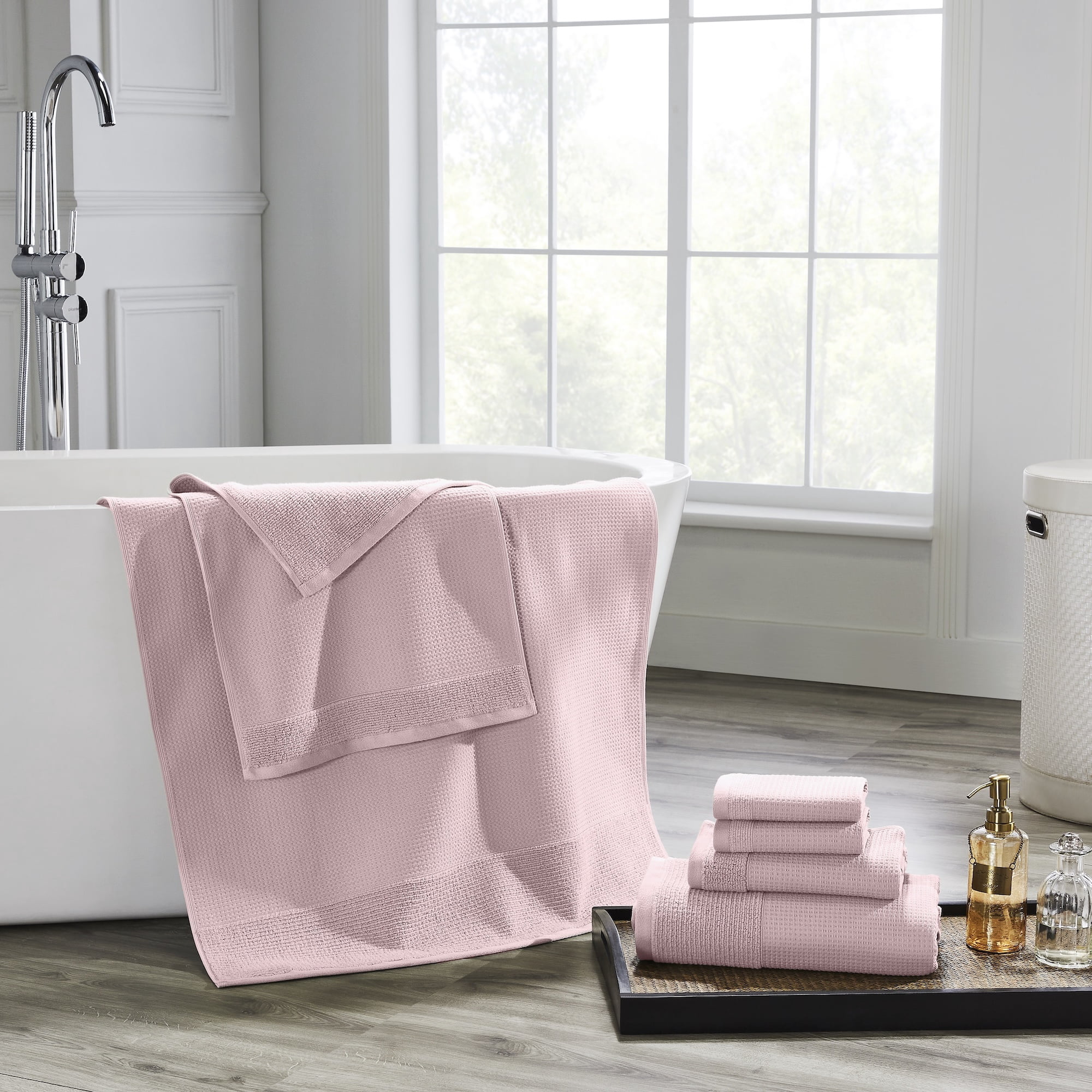 Modern Threads Waffle-Rib 6-Piece Cotton Bath Towel Sets, Pink Teal
