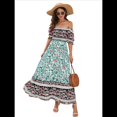 thumbnail image 1 of Vestido Informal, Fluido, con Estampado Floral Bohemio, Hombros Descubiertos, para Mujer (Verano 2025) Verde M, 1 of 9