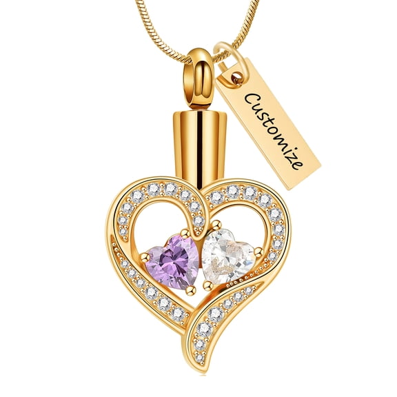 Personalize Stainless Steel Crystal Heart Urn Pendant Memory Necklace for Cremation Ashes Keepsake Memorial Jewelry for Men Women