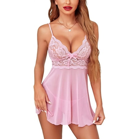 Avidlove Women Lingerie Sexy Lace Dress Chemise Bridal Lingerie Sleepwear Pink Small