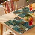 thumbnail image 4 of Teal Green Boho Placemats Set of 12 Color Block Geometric Modern Place Mats Indoor Wipeable Table Mats Washable Cloth Dining Table Placemats for Kitchen Holiday Party Home Decor 13x19 Inch, 4 of 9