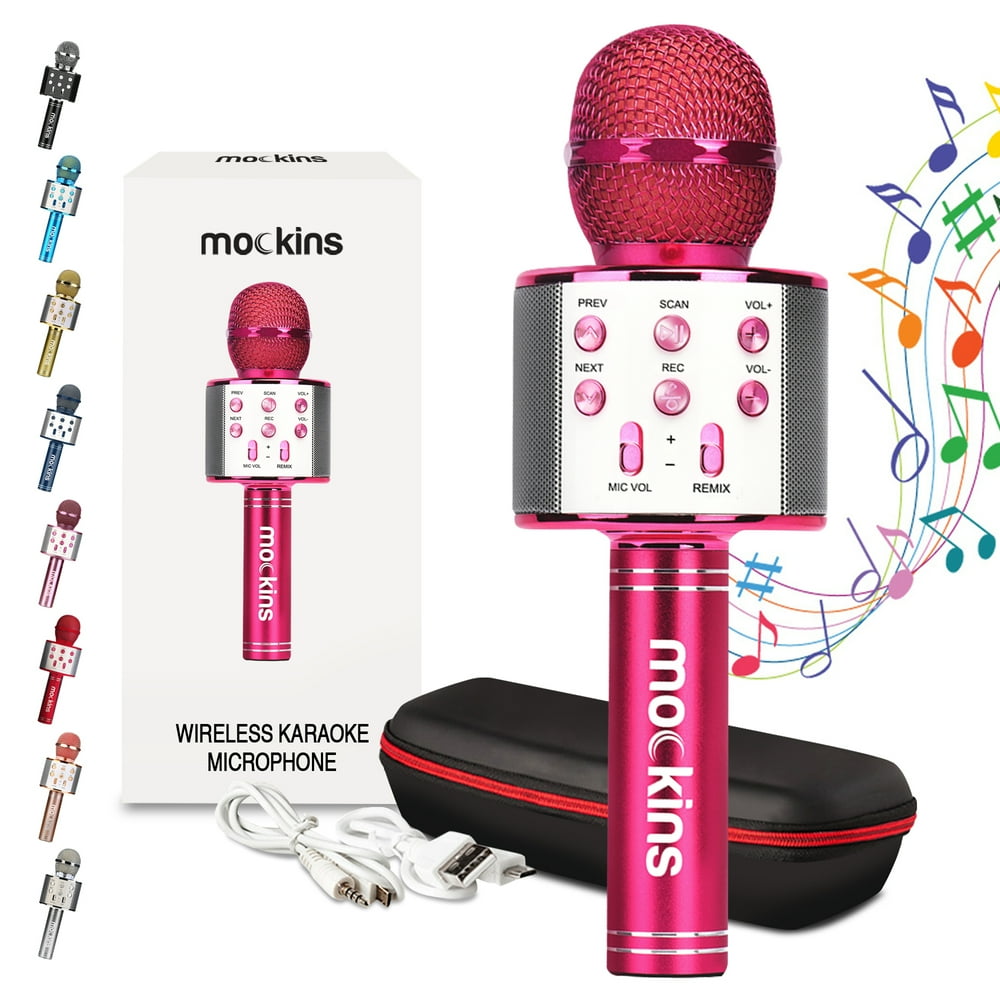 Mockins Hot Pink Handheld Wireless Play Toy Microphone Bluetooth Speaker Karaoke Machine Mic