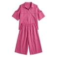 thumbnail image 5 of Xunmmm Summer Two Piece Set for Women Loose Fit Cold Shoulder Half Zipper and Bermuda Shorts Set Solid Color Casual Two Piece Set Relaxed Fit Travel Wear, 5 of 5
