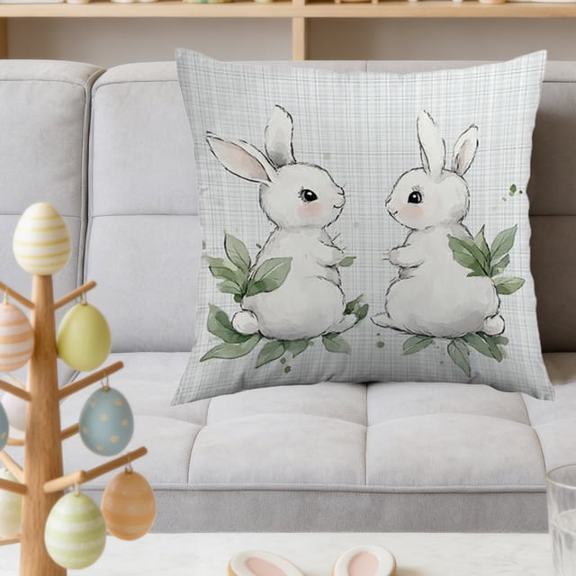 Uuiauoio Easter Pillow Covers Bunny Throw Pillow Covers 18 x 18 Inch Easter Spring Decoration Rabbit Cushion Case for Bedroom Sofa CouchEaster Holiday Festivals Home Decor