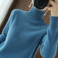 thumbnail image 4 of Curuila Women Turtleneck Sweater Knitted Solid Color Long Sleeve Soft Warm Thick Loose Autumn Winter Pullover Blue Size L, 4 of 5