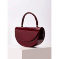 thumbnail image 3 of Women Glossy Burgundy Top Handle Handbag Elegant Half Moon Shoulder Bag Evening Purse for Party Wedding, 3 of 8