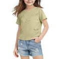 thumbnail image 2 of Miluxas Girl's Bow Short Sleeve Shirts Cute Crew Neck Lightweight Pullover Tops Green 3-4 Years, 2 of 5