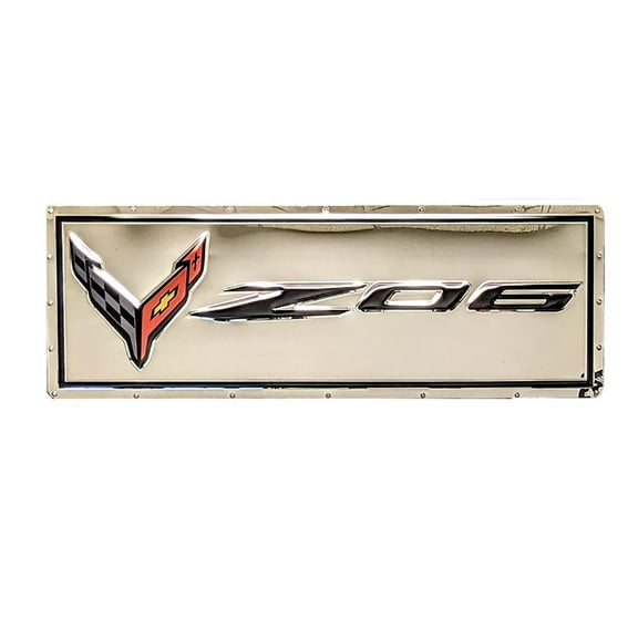 Next Generation C8 Z06 Corvette w/ Flags Stainless Sign - Chrome 35" x 12"