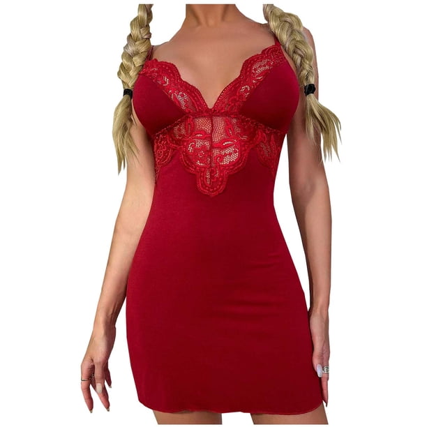 Camisón de encaje sin espalda con escote en V exquisito para mujer Babydoll Cut-Out Sleepdress Fridja nalpqowj38768