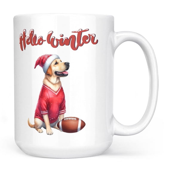 Hello Winter Labrador Retriever Football Snowman Welcome Snowy Morning Mug Lab Dog Lover Gifts Coffee Tea Cup - 01012