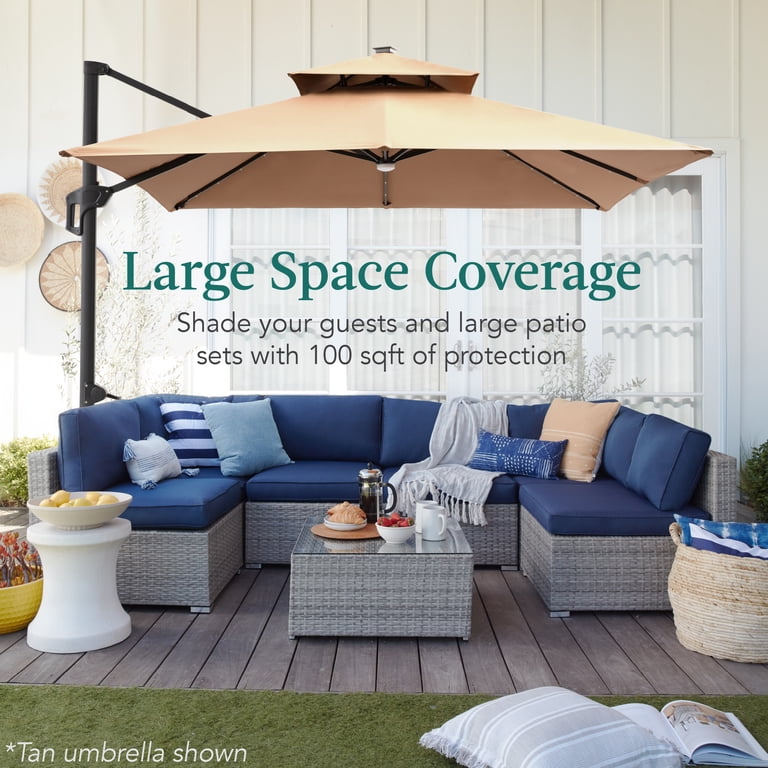 grand patio umbrellas 11FT Cantilever Round Umbrella with Base, Champagne hiking-packs Pellebant 30 lbs. Round Size:Large (5'9''-6'7'') ELEGANT CURVED POLE DESIGN
