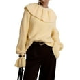 thumbnail image 3 of Suéter Holgado de Cuello Alto para Mujer, con Mangas de Obispo, Talla Grande, Estilo Jersey. Amarillo L, 3 of 9