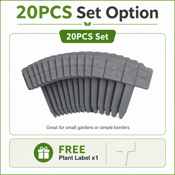 AMORIDAGE 20-Piece Plastic Garden Edging Border, 16 FT Interlocking Stone-Look Landscape Fence for Flower Beds, Lawns, Trees and Walkways, Gray