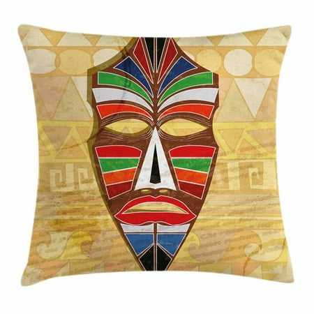 Ambesonne Tiki Bar Decor Primitive Mask Square Pillow Cover