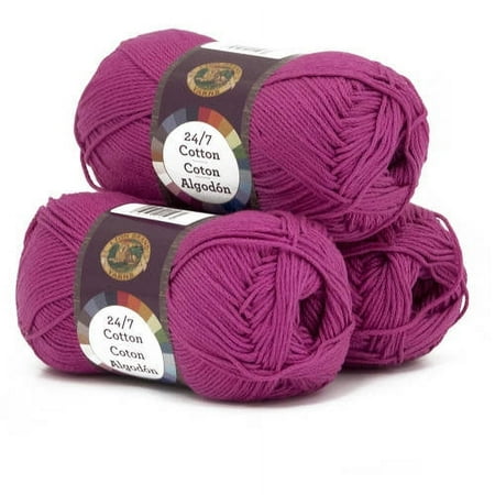 UPC: 0842093103660 | Lion Brand Yarn 24-7 Cotton Rose Medium Mercerized Cotton Pink Yarn 3 Pack