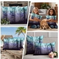 thumbnail image 5 of Teal Purple Forest Outdoor Waterproof Pillow Covers, Vintage Foggy Woods Tree Decorative Square Throw Pillowcase Sofa Cushion Sham for Patio/Couch/Chair, 26"x26" 2 Pack, 5 of 8
