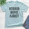 thumbnail image 2 of Kids Horror Movie Addict T-shirt, Youth Kids Boy Girl T-Shirt, Halloween T-shirt, Horror Movie T-shirt, Light Blue, Medium, 2 of 4