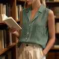 thumbnail image 5 of Yrmaups Loose Fit Sleeveless Button Down Vest for Women, Casual Collared Top, Soft Comfort Tank for Beach Vacation Office Daily Wear, Army Green L, 5 of 8