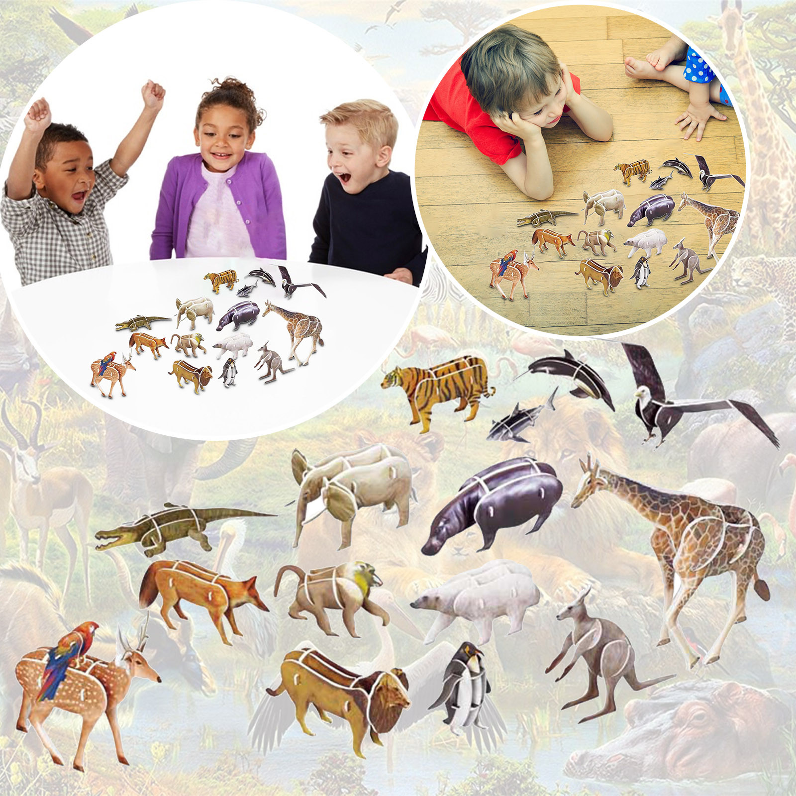 Heiheiup 3D Paper Puzzle 3 Assorted Ice World Animals Cardboard Models DIY  Kit For 6+ Child Education Craft Intelligence Puzzles 15 Species Of Animals Arts  And Crafts for Kids Ages 3-5 under 10 