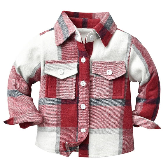 Kiijoy Boys Plaid Long Sleeve Shirt Spring Fall Button Down Shirt Jacket, Sizes 0-6M