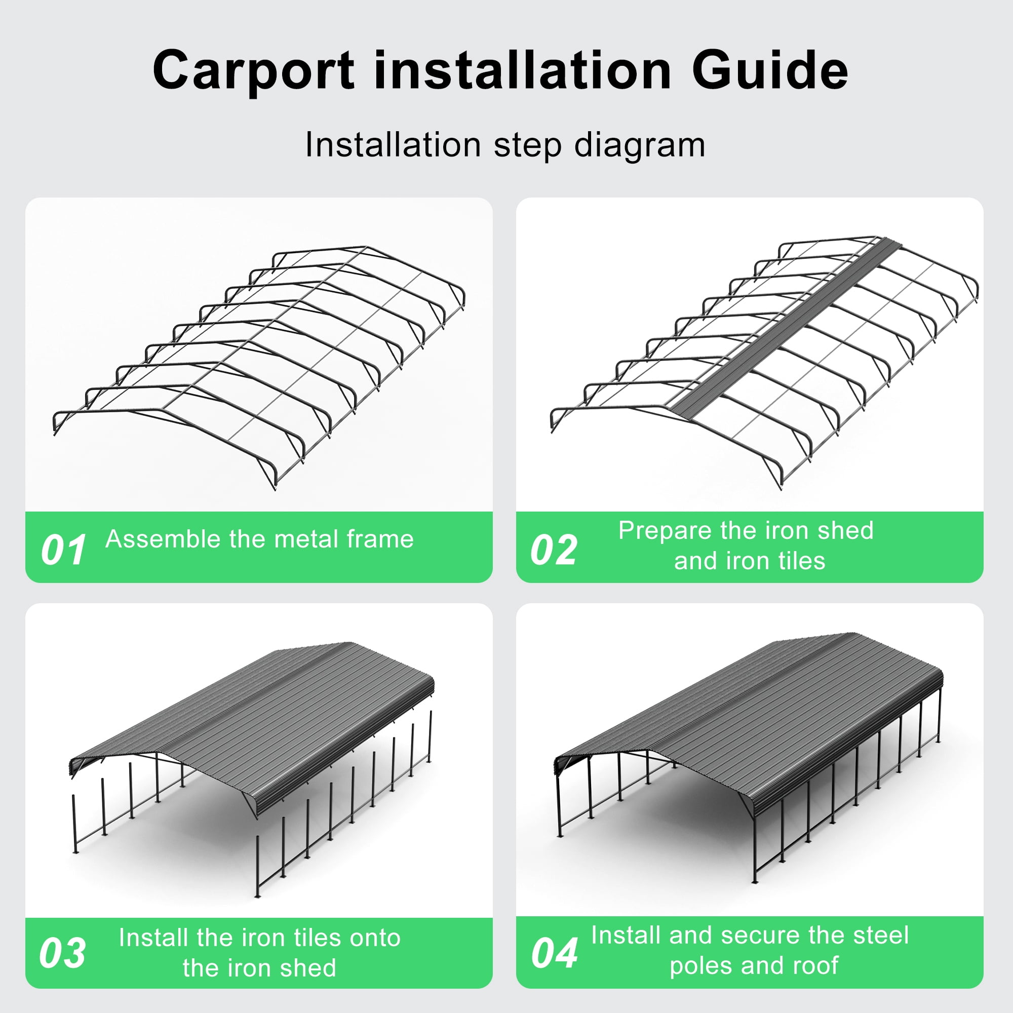 PABIMIA 20x40 FT Heavy-Duty Galvanized Steel Carport, Outdoor Metal Shelter for Vehicles & Boats, Black