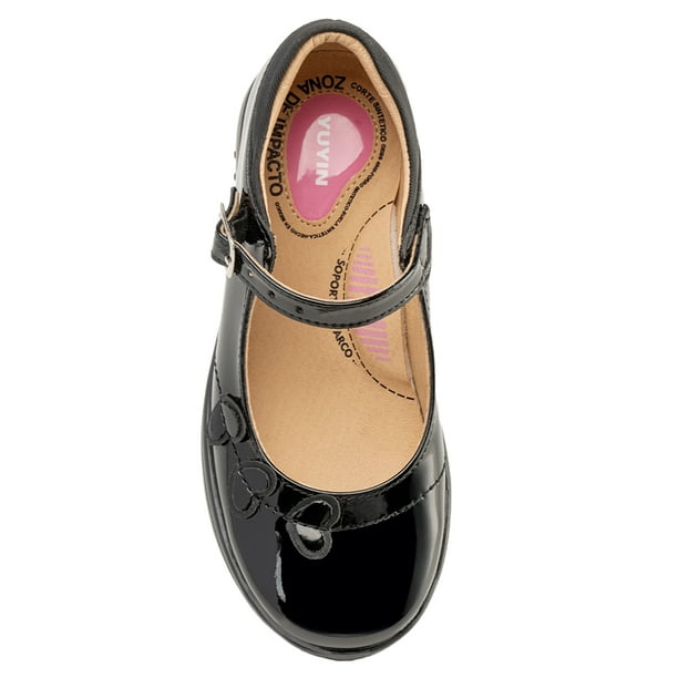 Yuyin zapato escolar de charol negro tipo bailarina para niña modelo 25477