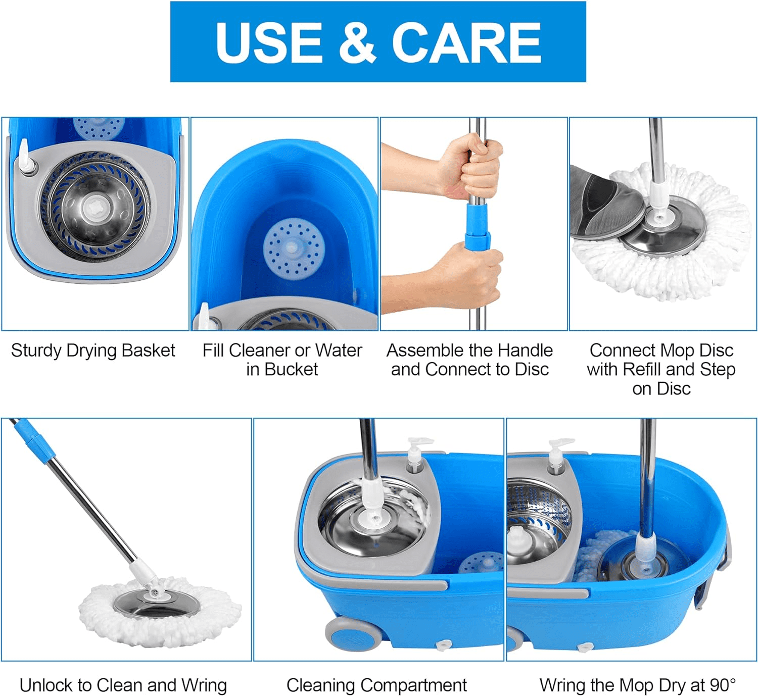 SCRATCH Cleaning Mop with Bucket Hands-Free Microfiber Flat Spin Mop System  – Pathibhara Online