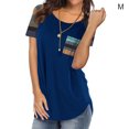 thumbnail image 1 of tredstone Femmes T-Shirt Manches Courtes Col Rond Top Poche à Rayures T-Shirt, Bleu, M, 1 of 5