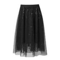 thumbnail image 3 of Ahuyic Womens Casual Dress,Womens Plus Size Dress,Womens Loose able Casual Solid Color Spring/Summer Mesh Yarn Glitter Skirt,Black,S, 3 of 5