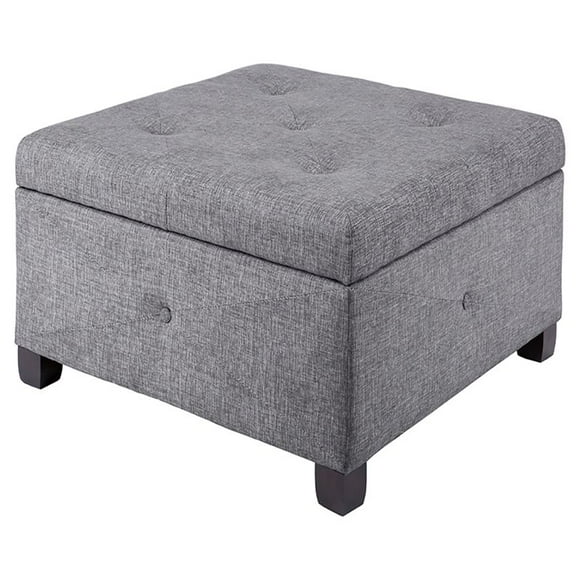Madison Park Aspen Fabric & Solid Wood Button Tufted Storage Ottoman in Charcoal