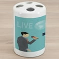 thumbnail image 1 of Paparazzi Ceramic Toothbrush Holder, Live News with Cameraman and Reporter Broadcasting Journalism, Decorative Versatile Countertop for Bathroom, 4.5" X 2.7", Turquoise Grey, 1 of 4