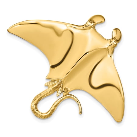 14k Yellow Gold Manta Ray Pendant for Women or Unisex, Polished Marine Animal Charm, Nautical Sea Life Necklace for Beach and Ocean Nature Jewelry Collections