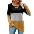 thumbnail image 2 of Plus Size Tops for Women Viikei Womens Tops Clearance under $5 Fall Fashion,Women's Color Matching Sweater with Hollowed Out Long Sleeved Low Round Neck Loose Top T-shirt Yellow S, 2 of 7