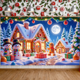 thumbnail image 5 of Gingerbread House Christmas Banner Snowman Xmas Display Gifts Christmas Tree Holiday Backdrop for Christmas Party Winter Gathering Home Decoration, 5 of 9