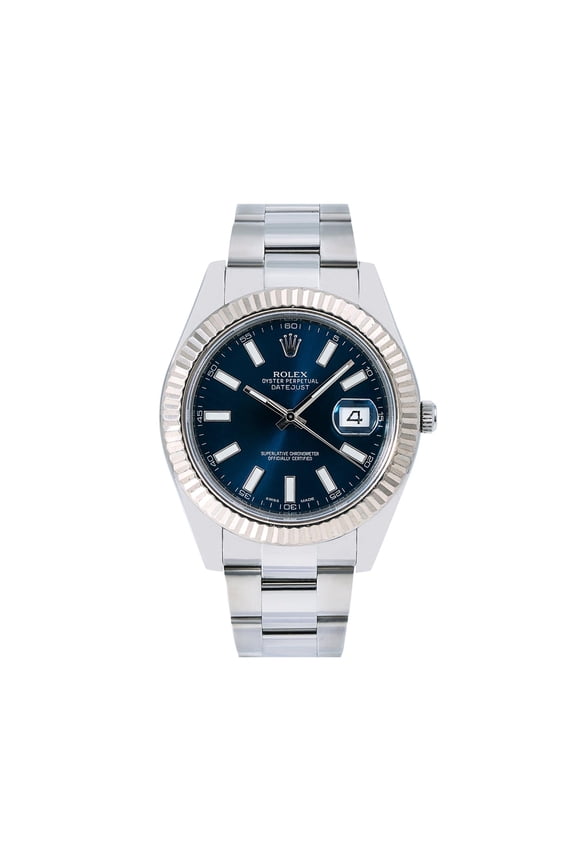 Pre-Owned Rolex Datejust 41MM 116334 Blue Dial Fluted Bezel Stainless Steel Oyster Bracelet