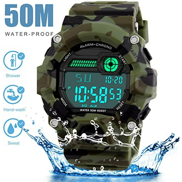 Relojes digitales para ninos reloj militar deportivo para ninos con alarma temporizador 5 barras impermeables para ninos adolescentes reloj de pulsera electronico de camuflaje para ninos JM Walmart en...