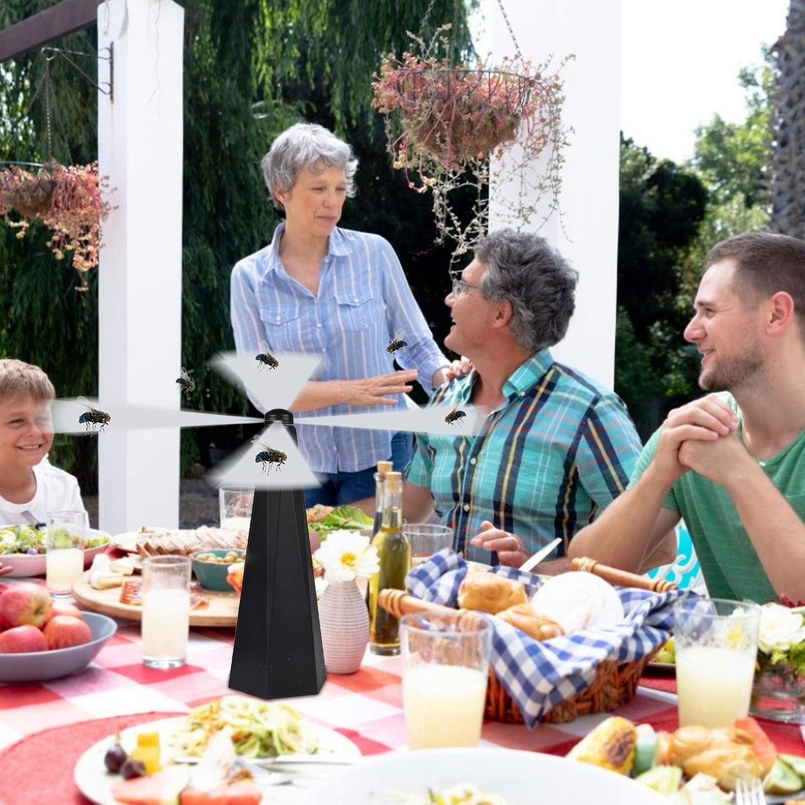 Automatic Fly Catcher Fan - Multi-Functional, Super Quiet, Outdoor & Indoor Use - Lightweight, Odor-Free, Safe for Picnics, Kitchens & Patios - 3 Blades, Battery-Powered (Batteries Not Included)