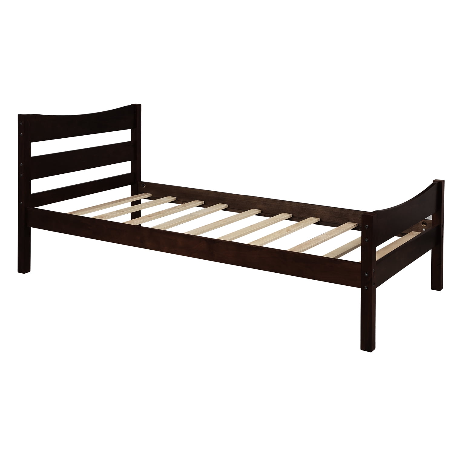 Gewnee Solid Wood Twin Size Platform Bed Frame with Headboard and Footboard for Kids Adults,Espresso