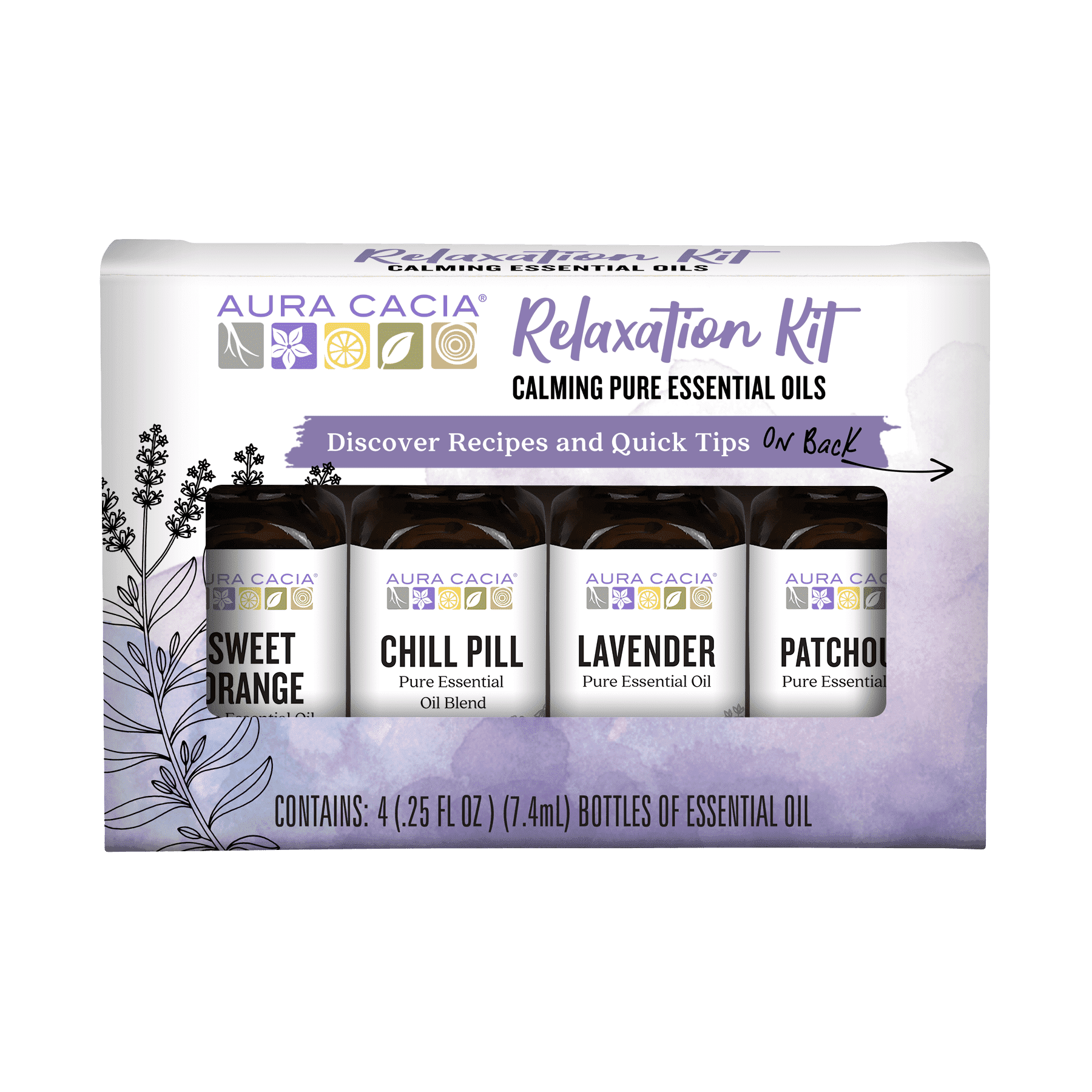Aura Cacia Discover Relaxation Pure Essential Oils Kit, 0.25 fl oz Bottles (4 Pack)