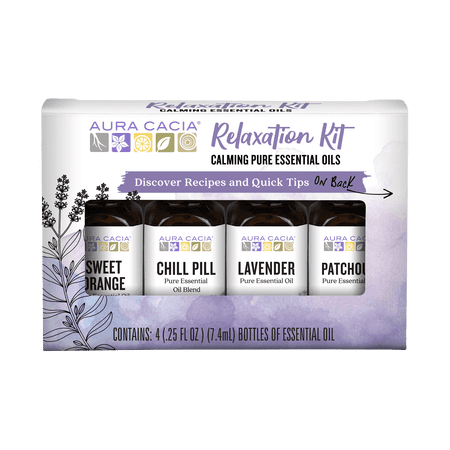 Aura Cacia Discover Relaxation Pure Essential Oils Kit, 0.25 fl oz Bottles (4 Pack)