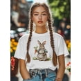 thumbnail image 5 of Women's T-Shirt Easter Rabbit Carrot Vintage Short Sleeve Casual Tee Classic Crew Neck T Shirt for Women White, XL, 5 of 7