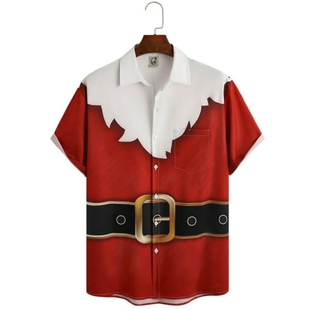 

MLFU Christmas Button Up Shirt for Men Fun Printed Casual Short Sleeve Hawaiian Santa Shirt